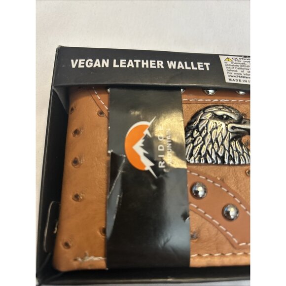RIDGE MOUNTAIN VEGAN LEATHER HANDCRAFTED STUDDED EAGLE BIFOLD MEN'S WALLET New - Picture 3 of 12